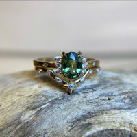 Stella Wedding Set - Green Sapphire / Yellow Gold / Size 7