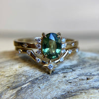 Stella Wedding Set - Green Sapphire / Yellow Gold / Size 7