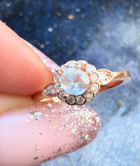 One of a Kind / Rainbow Moonstone Diamond Halo Ring