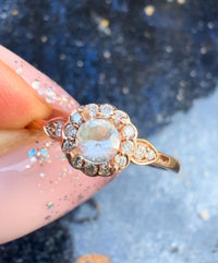 One of a Kind / Rainbow Moonstone Diamond Halo Ring