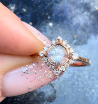 One of a Kind / Rainbow Moonstone Diamond Halo Ring