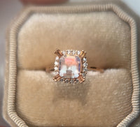One of a Kind / Cushion Halo Ring - Rainbow Moonstone