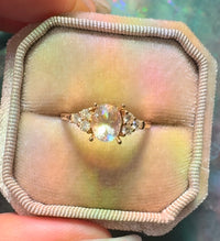 One of a Kind / Oval Diamond Ring - Rainbow Moonstone