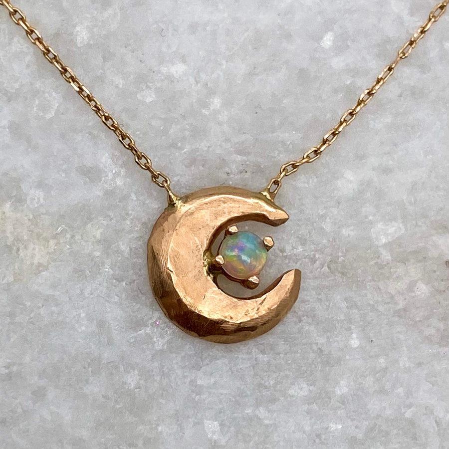 Opal Crescent Moon Necklace / MADE TO ORDER