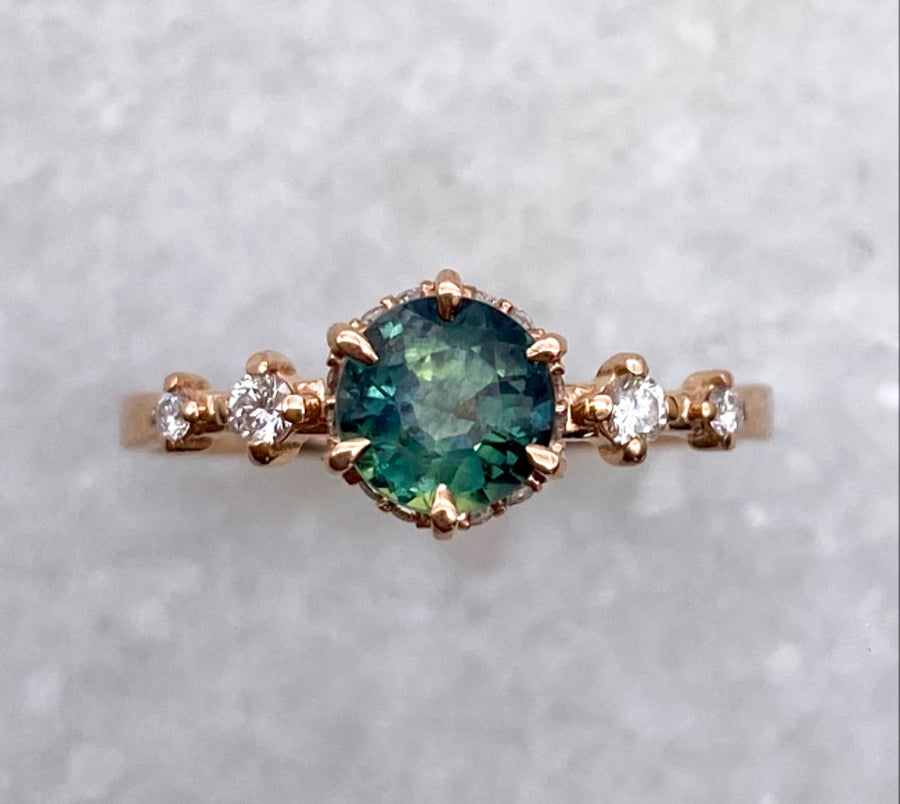 Teal Sapphire Asteria Engagement Ring / MADE TO ORDER