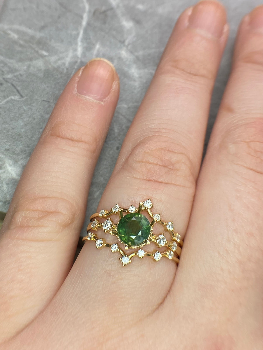 Green Sapphire Asteria Wedding Set / MADE TO ORDER