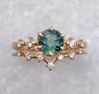 Teal Sapphire Asteria Wedding Set / MADE TO ORDER