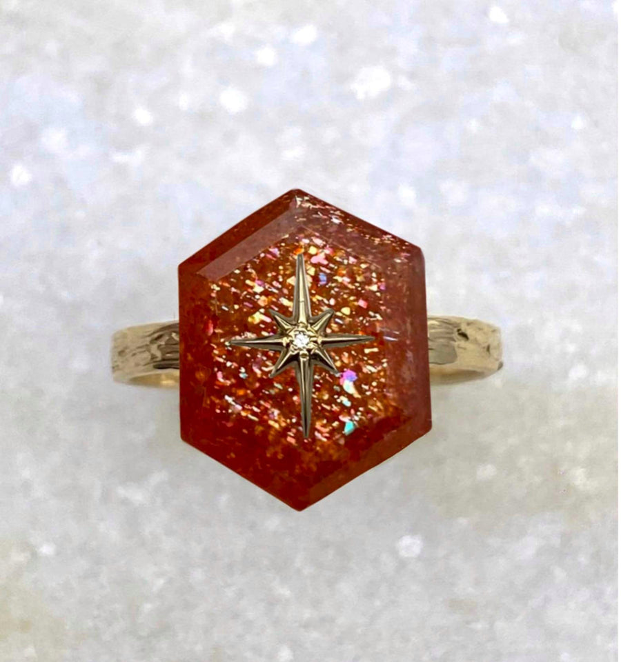 Sunstone Floating Star Ring / MADE TO ORDER