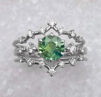 Light Teal Sapphire Asteria Wedding Set / MADE TO ORDER