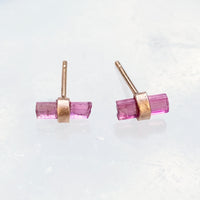 Rose Gold Pink Tourmaline Studs