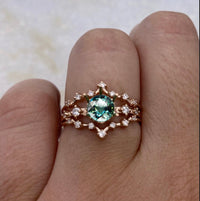 Light Teal Sapphire Asteria Wedding Set / MADE TO ORDER