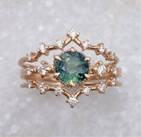 Teal Sapphire Asteria Wedding Set / MADE TO ORDER