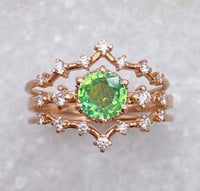 Green Sapphire Asteria Wedding Set / MADE TO ORDER