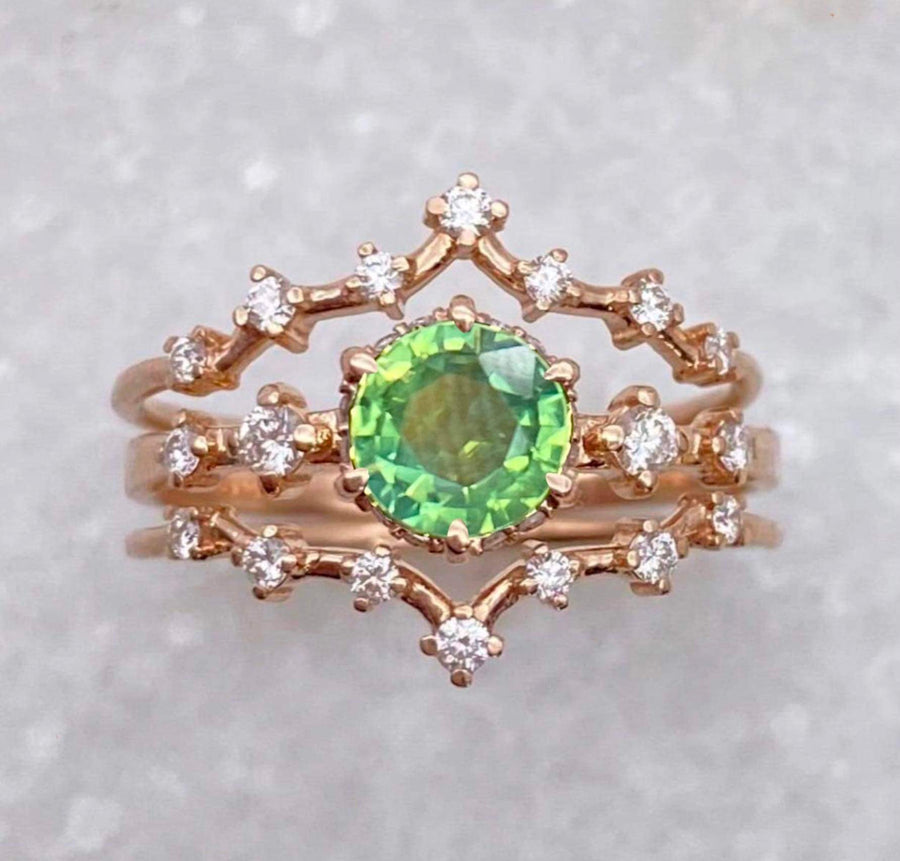 Green Sapphire Asteria Wedding Set / MADE TO ORDER