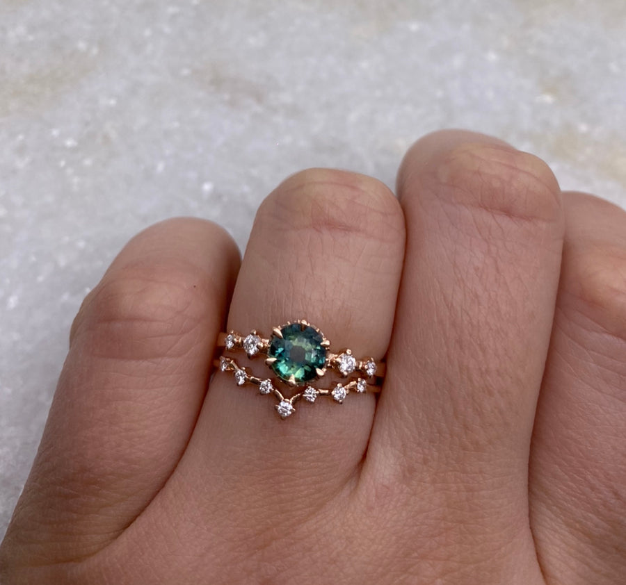 Teal Sapphire Asteria Engagement Ring / MADE TO ORDER