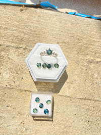 Teal Sapphire Asteria Wedding Set / MADE TO ORDER