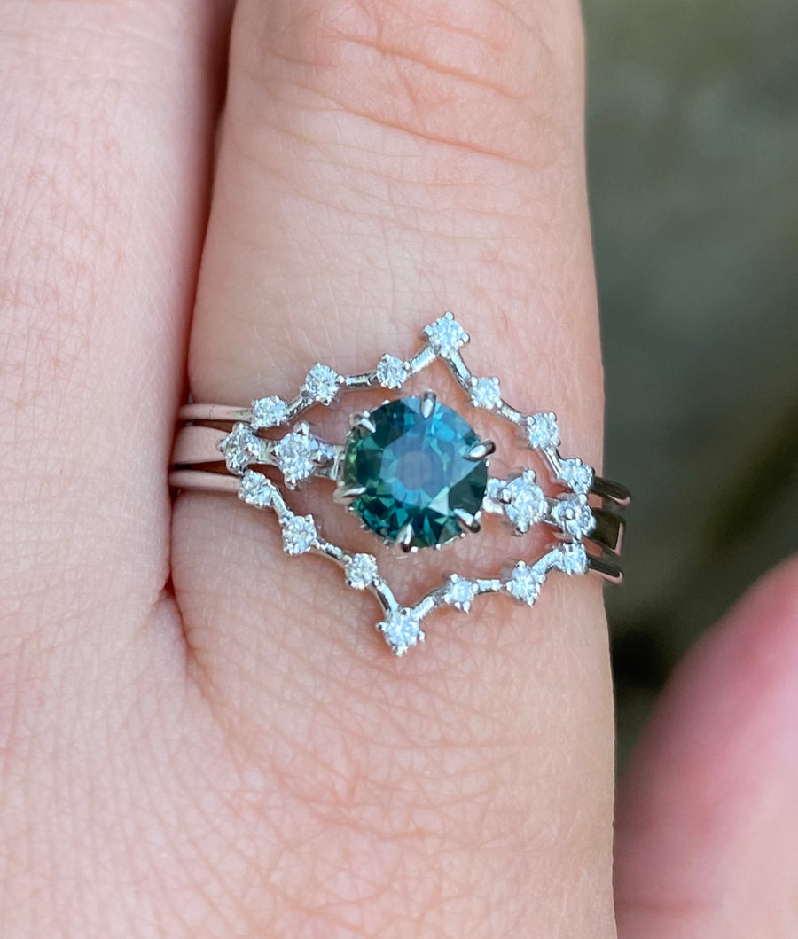 Teal Sapphire Asteria Wedding Set / MADE TO ORDER
