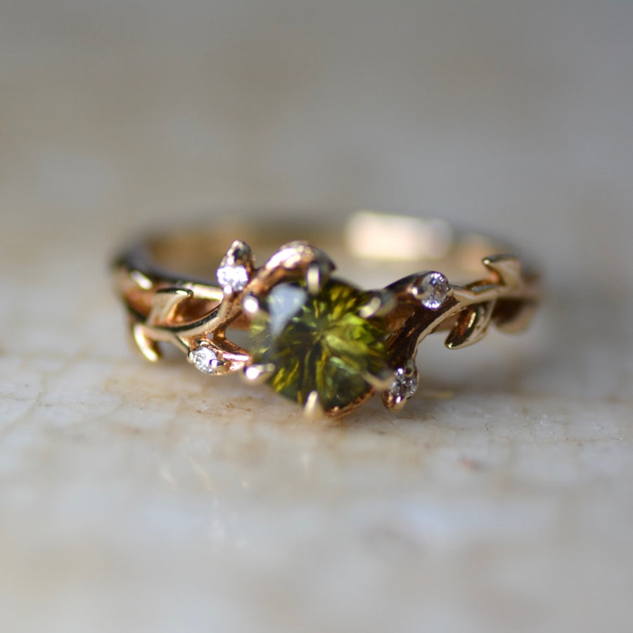 Elvina Engagement Ring - Green Tourmaline / Yellow Gold / Size 7