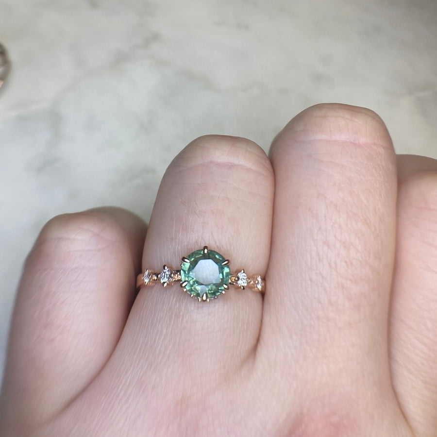 Greenish Teal Sapphire Asteria Engagement Ring / Ready to Ship