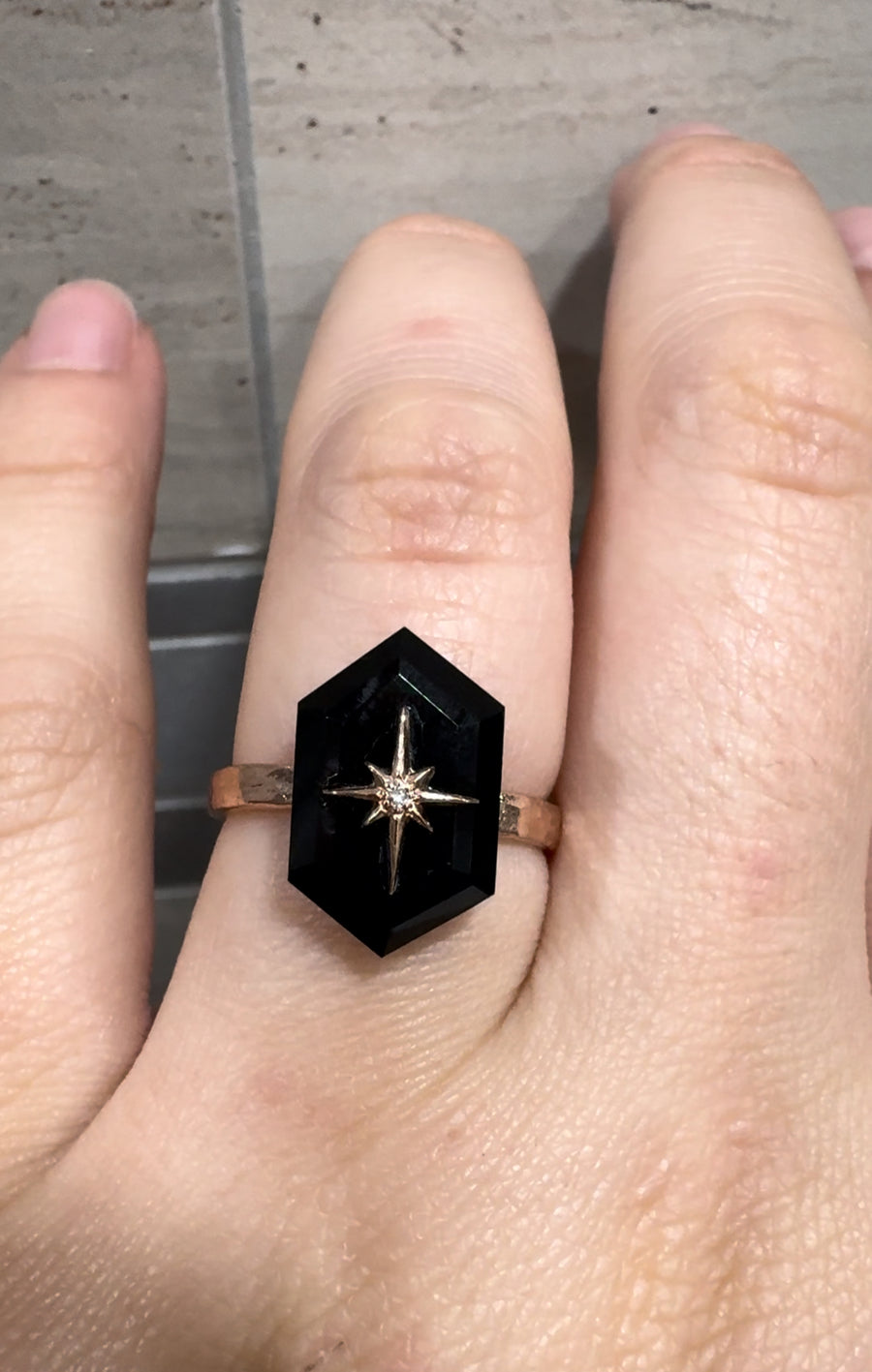 Onyx Floating Star Ring