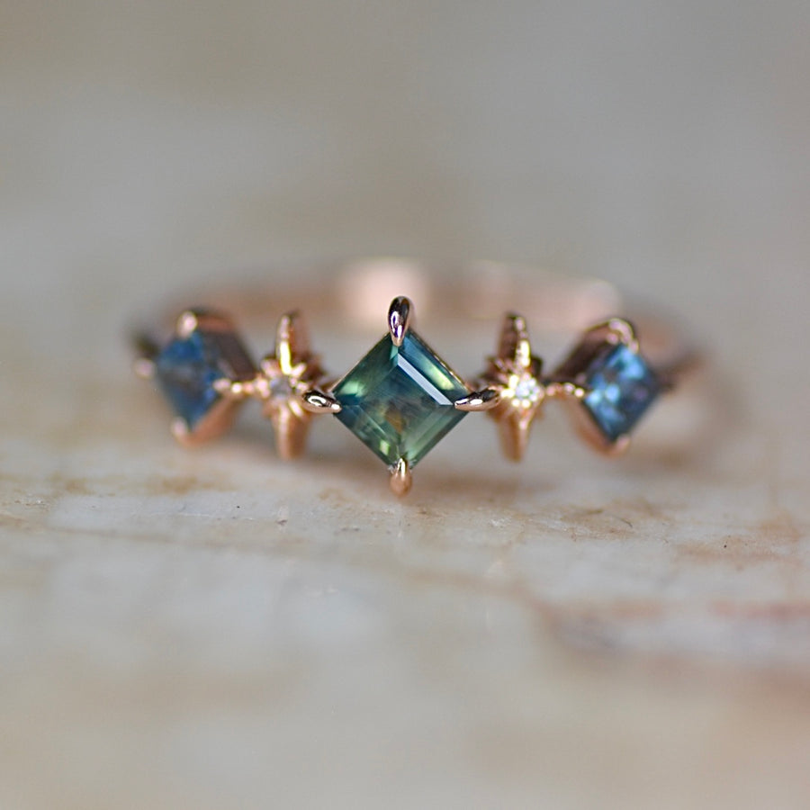 3 Sapphire Aurora Ring - Rose Gold /  Size 6.75