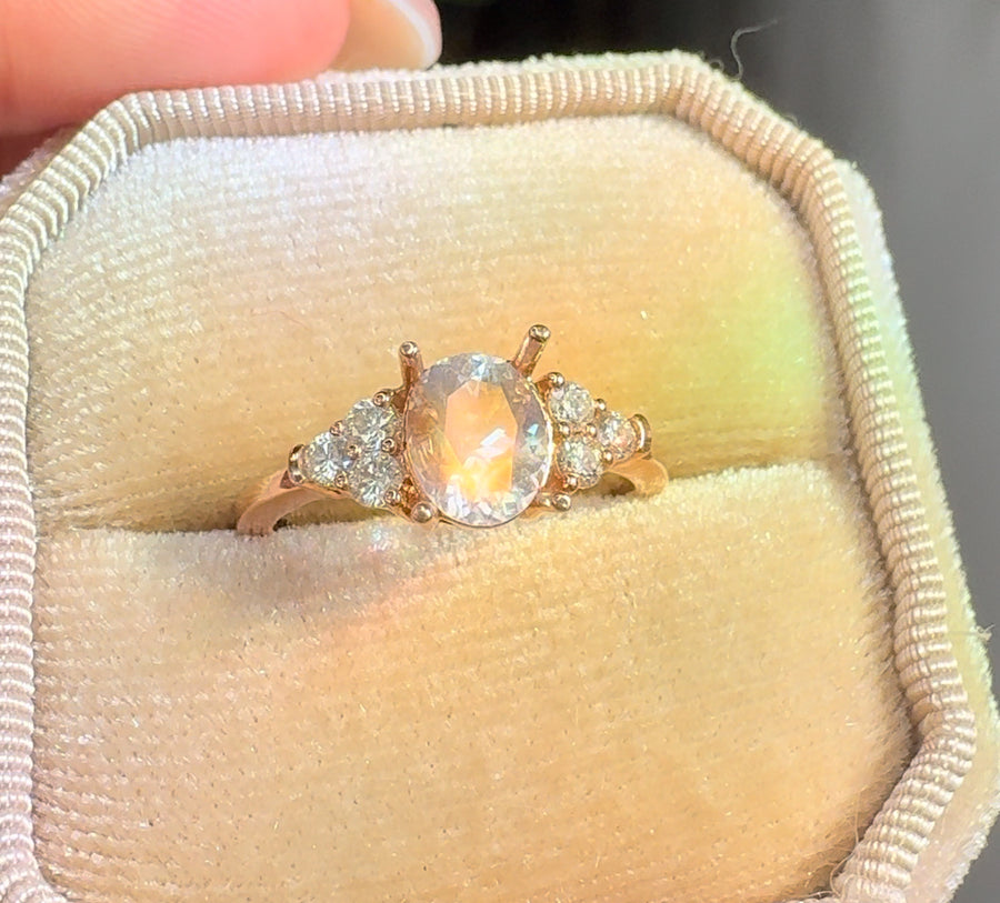 20% OFF / One of a Kind / Oval Diamond Ring - Rainbow Moonstone