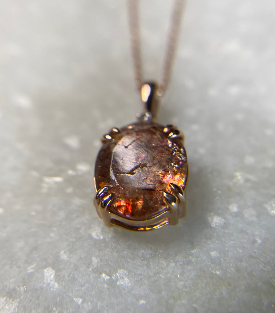 Large Rainbow Sunstone Diamond Pendant *discounted*