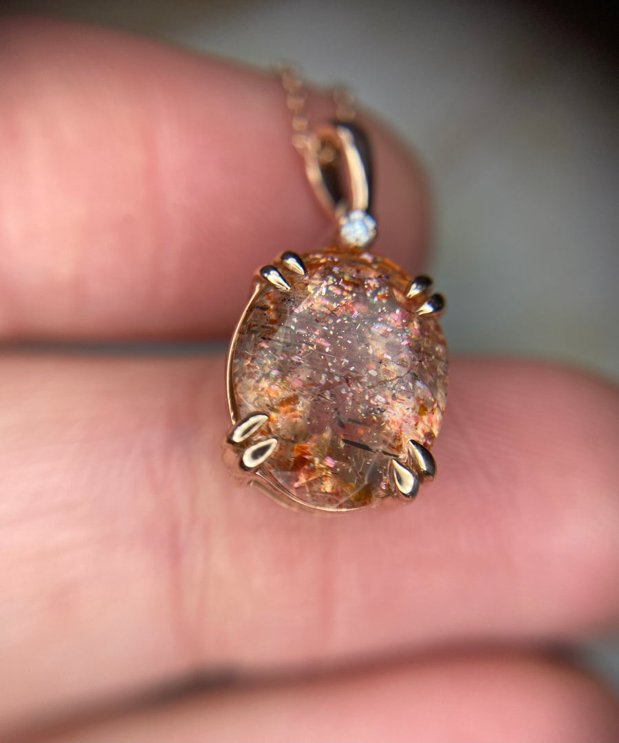 Rainbow Sunstone Diamond Pendant *discounted*