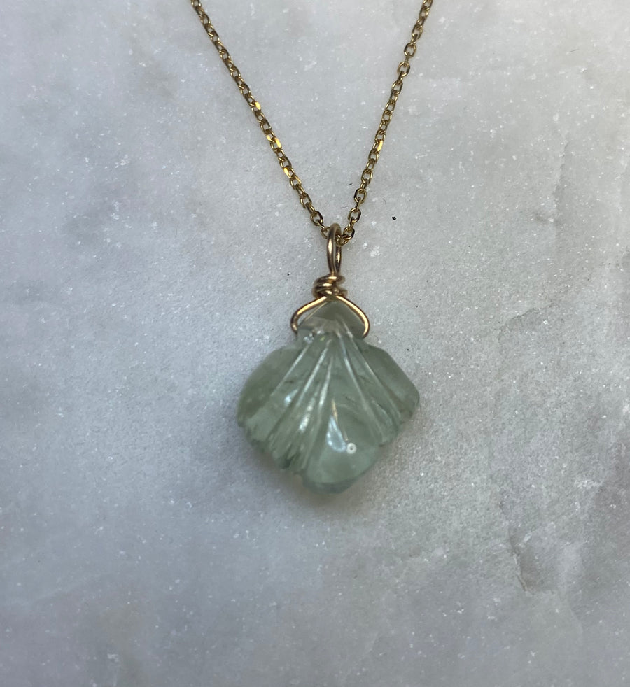 Carved Aquamarine Leaf Necklace