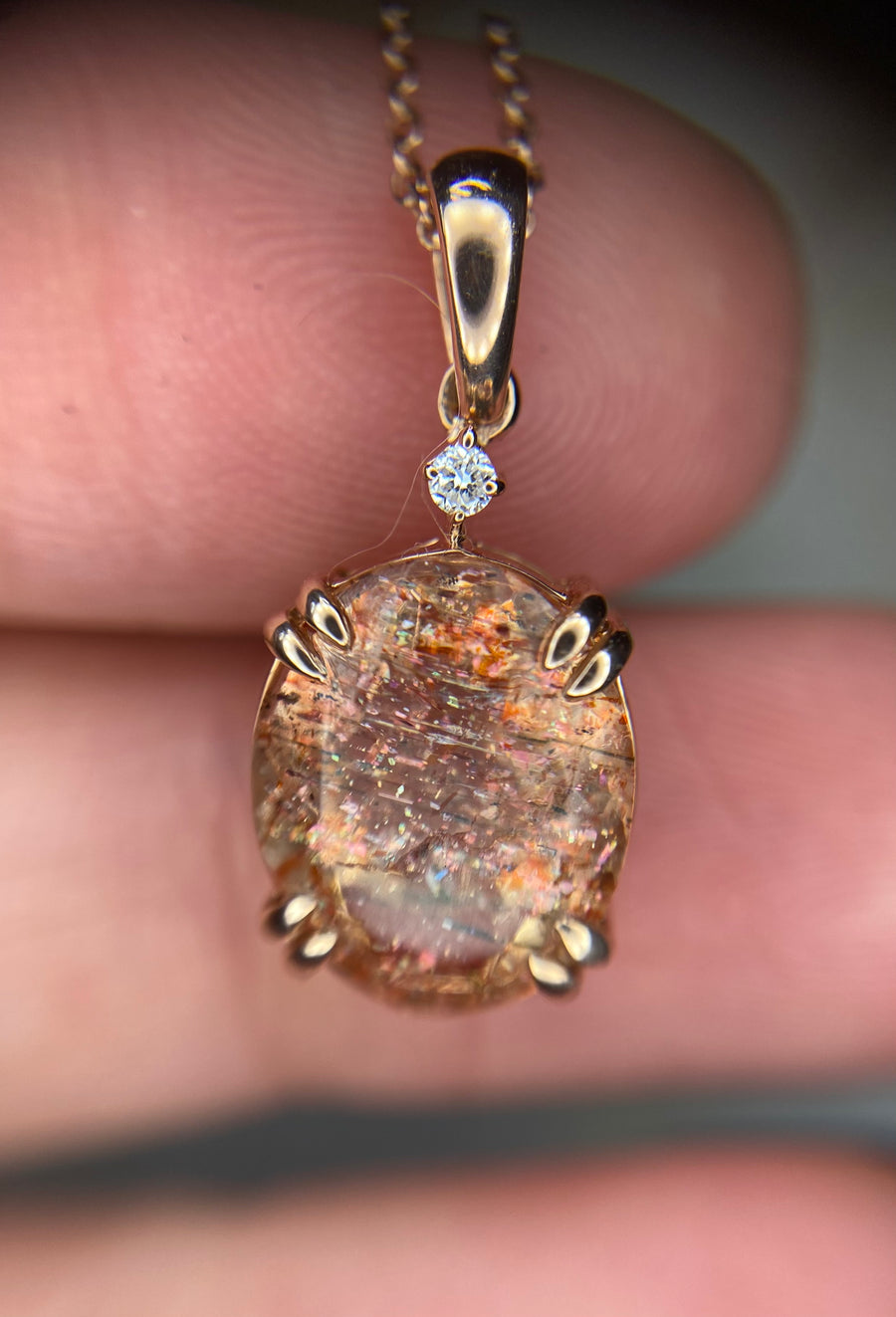 Rainbow Sunstone Diamond Pendant *discounted*