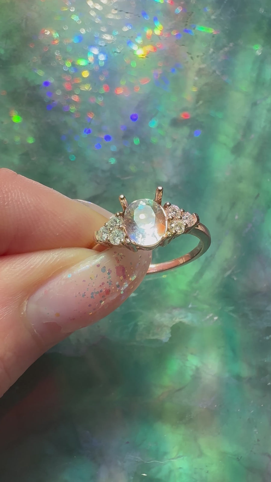 20% OFF / One of a Kind / Oval Diamond Ring - Rainbow Moonstone