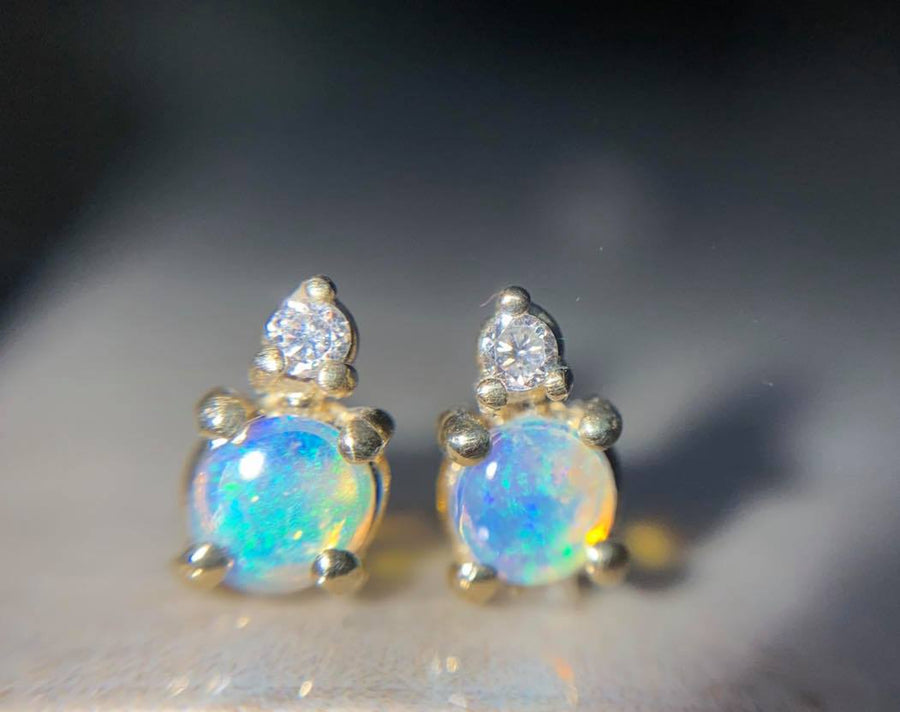 Opal Studs - Round w/ Diamond - Magick Alchemy