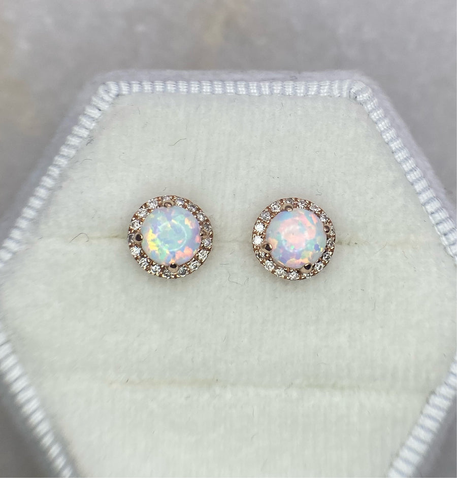 Opal Diamond Halo Studs