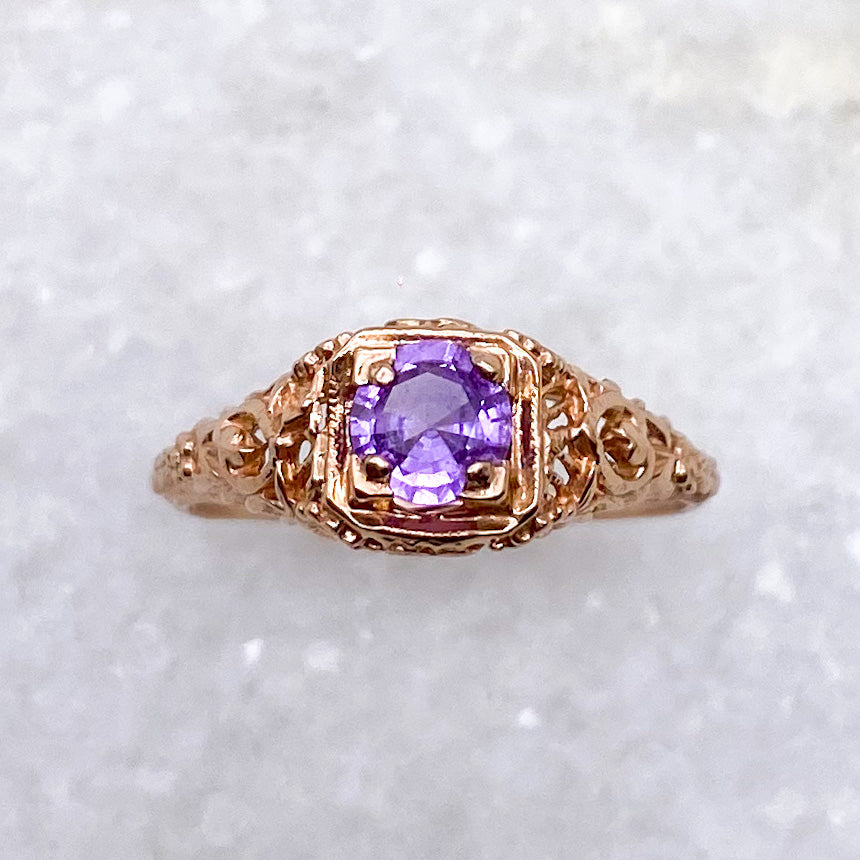 Purple Sapphire Filigree Ring - Size 7