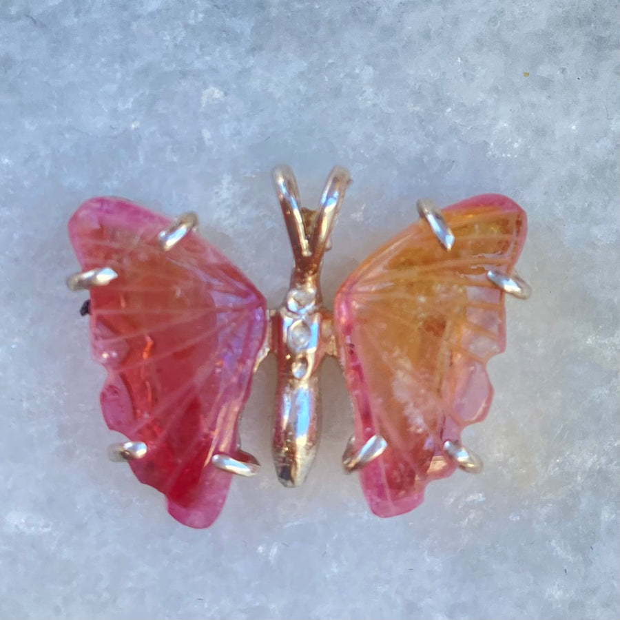 Pink Tourmaline Butterfly Necklace - 3 Left!