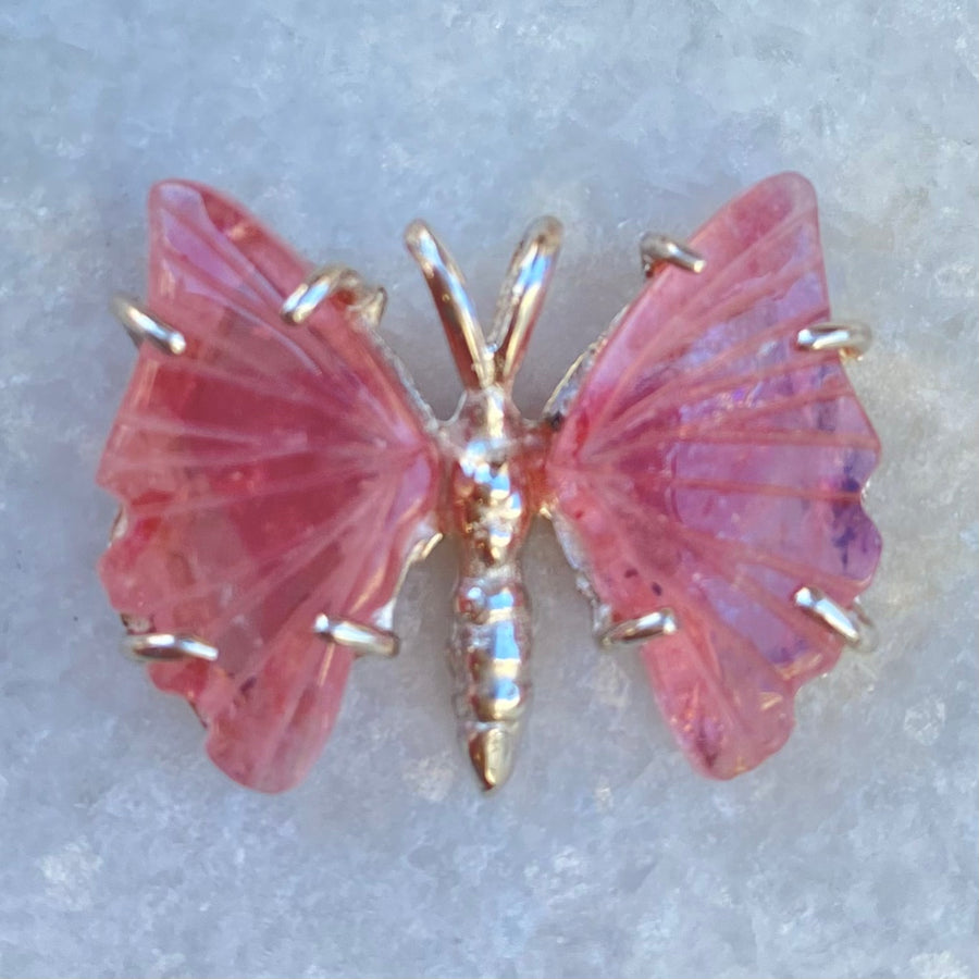 Pink Tourmaline Butterfly Necklace - 3 Left!