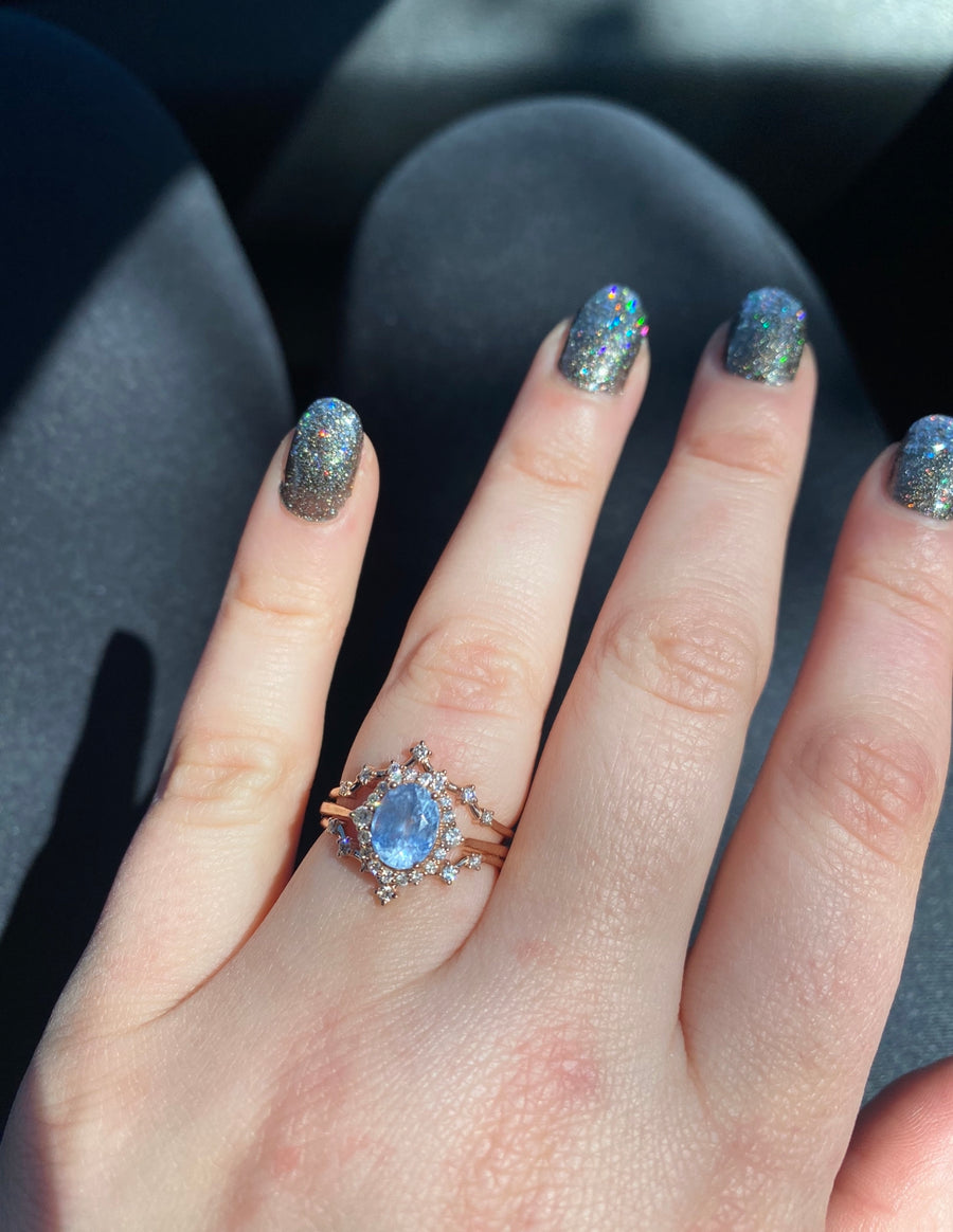 Elsa Cornflower Sapphire Halo Ring