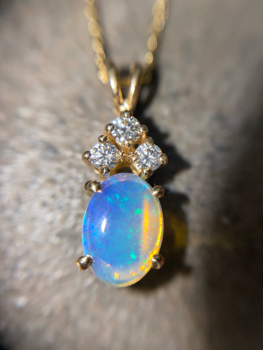 Peora Created White Opal and Genuine Diamond Pendant India | Ubuy