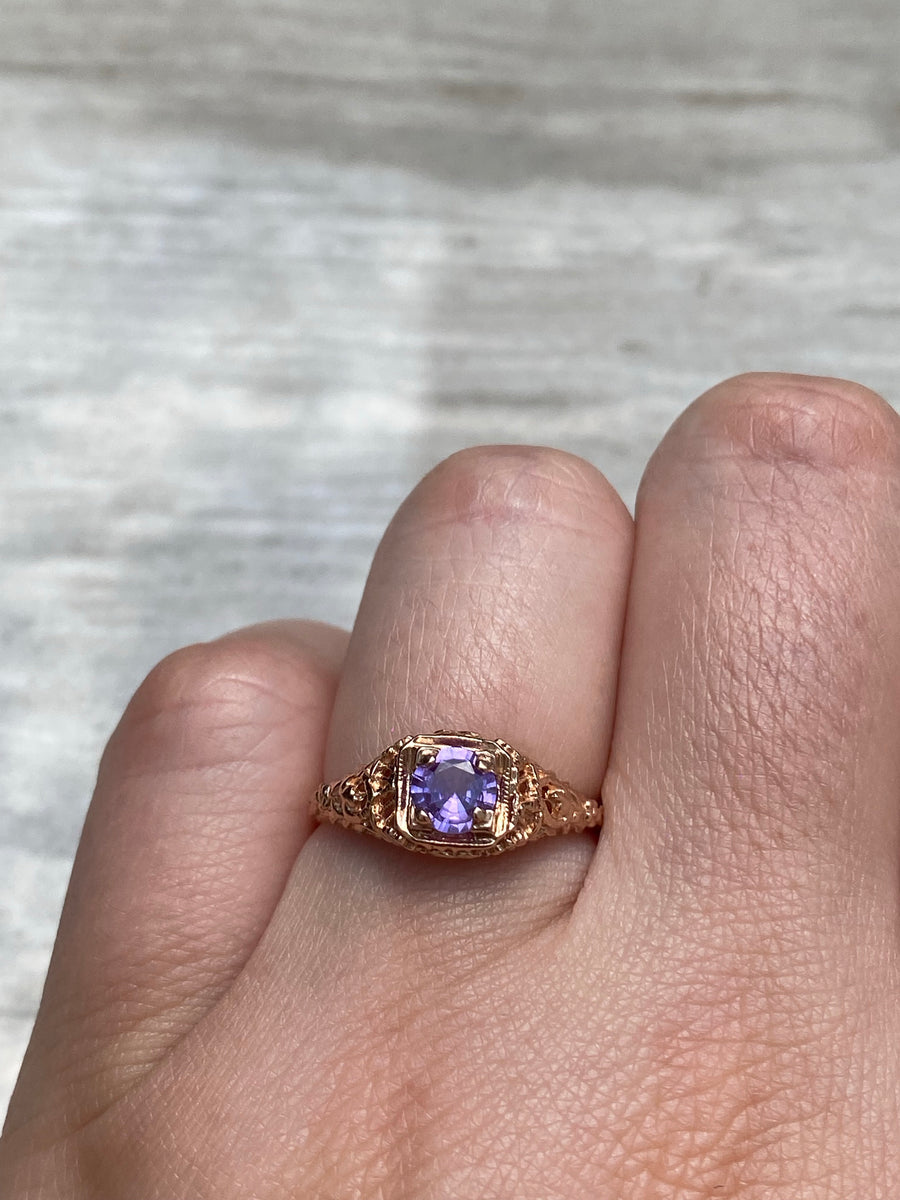 Purple Sapphire Filigree Ring - Size 7