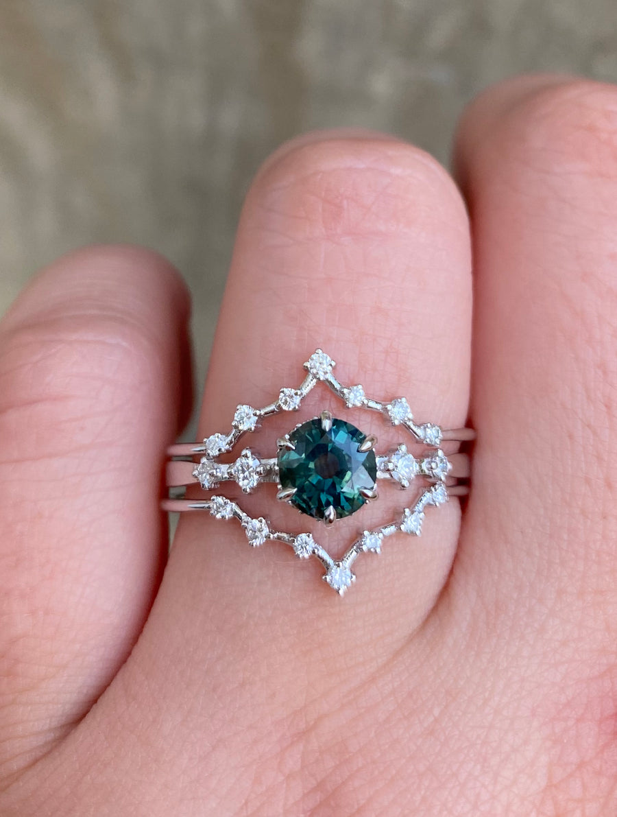 Teal Sapphire Asteria Wedding Set / MADE TO ORDER