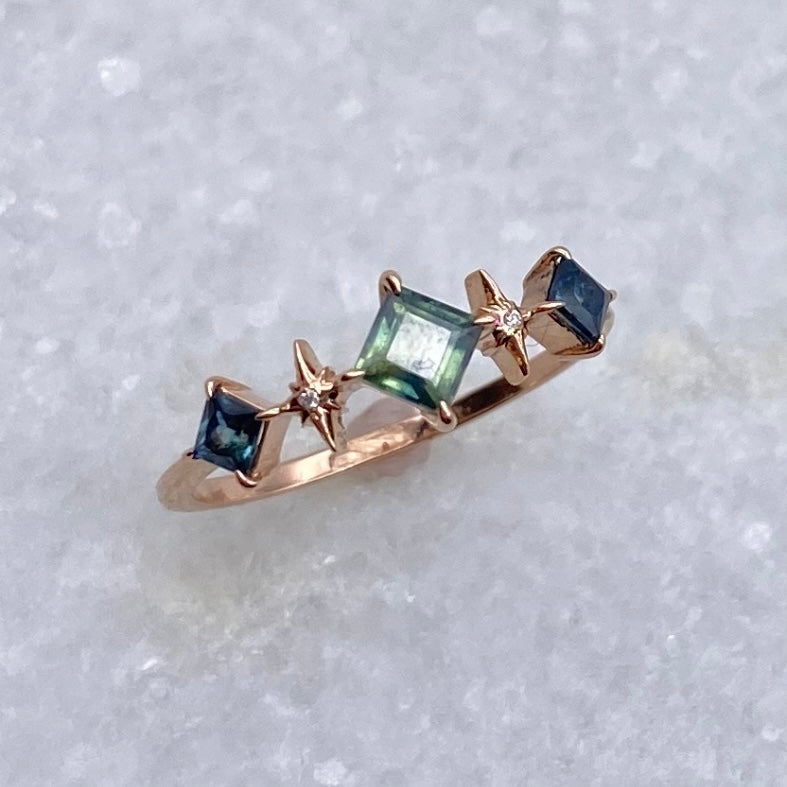 3 Sapphire Aurora Ring - Rose Gold /  Size 6.75