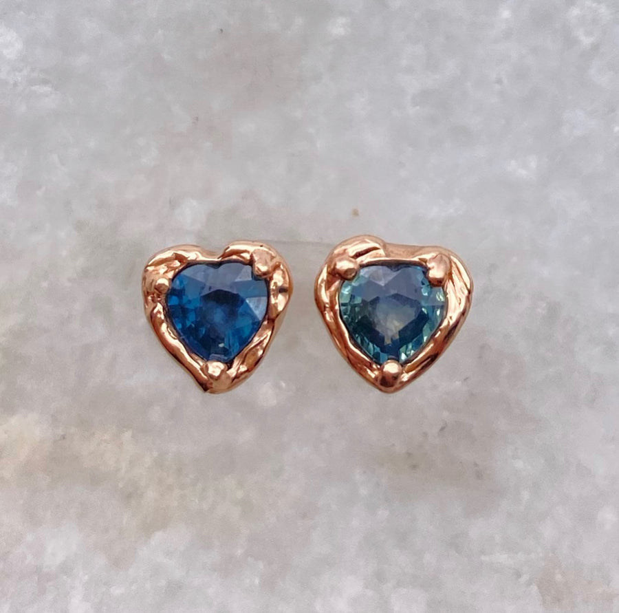 Blue Sapphire Heart Studs