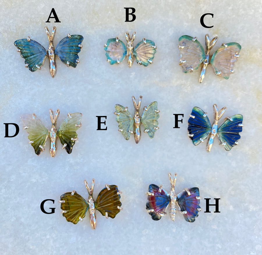 Green/Teal Tourmaline Butterfly Necklace - Sold Out