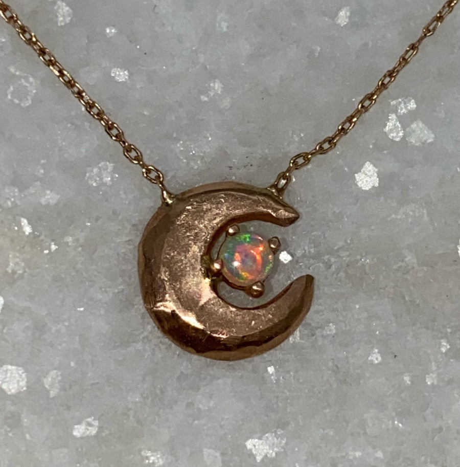 Opal Crescent Moon Necklace / MADE TO ORDER
